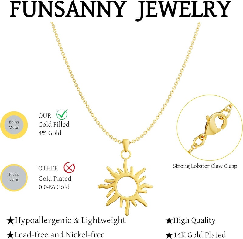 Funsanny Store قلائد لاريت للنساء - قلادة طويلة رقيقة عصرية مطلية بالذهب عيار 14K مقاومة للحساسية مجموعة قلادة سلسلة على شكل Y مع قلادة شمسية CZ على شكل T للنساء مجوهرات غير قابلة للتأكسد - Image 5
